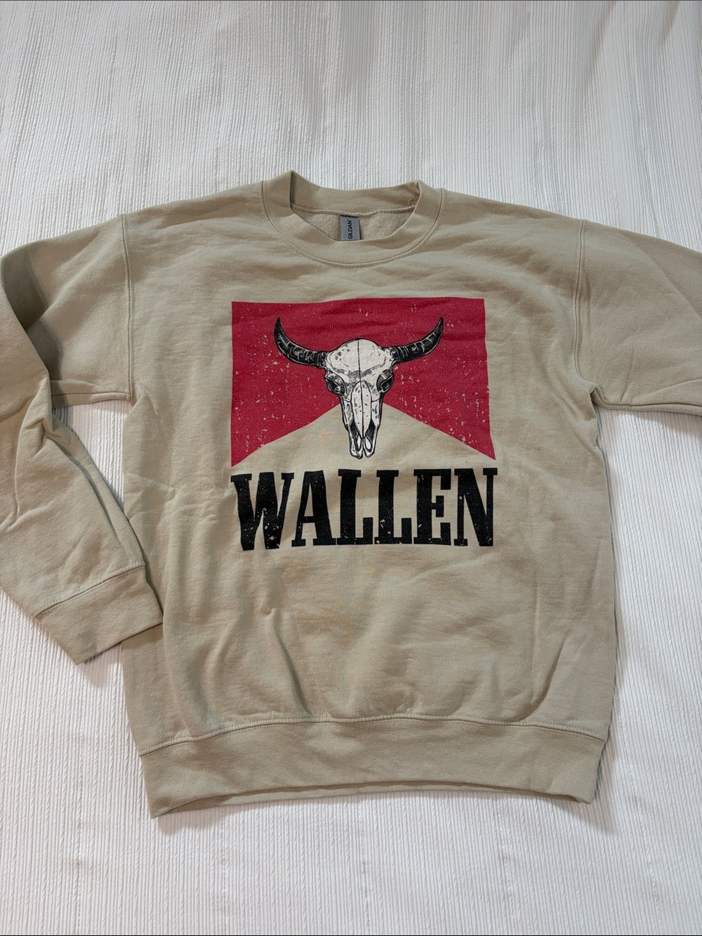 Morgan Wallen Beige Crewneck with Red & Black Graphic